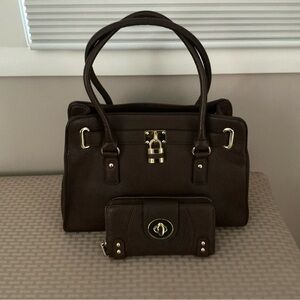 Charming Charlie Elegant Brown Handbag and Wallet Set